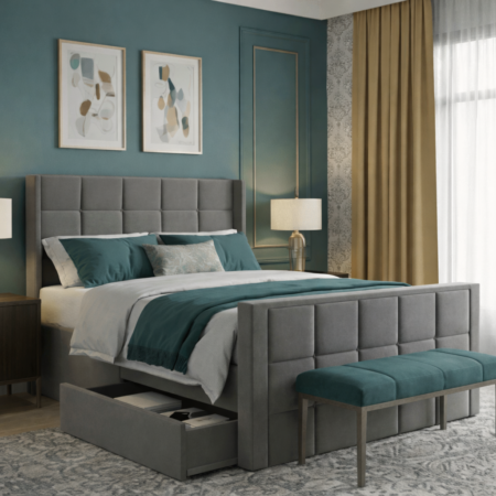 Royal Wing Divan Bed with Luxury Cube Pattern