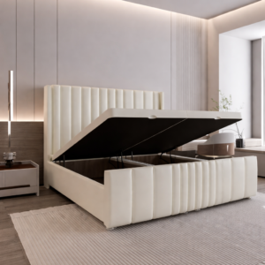 Rome Wing Ottoman Bed Set in Cream Velvet