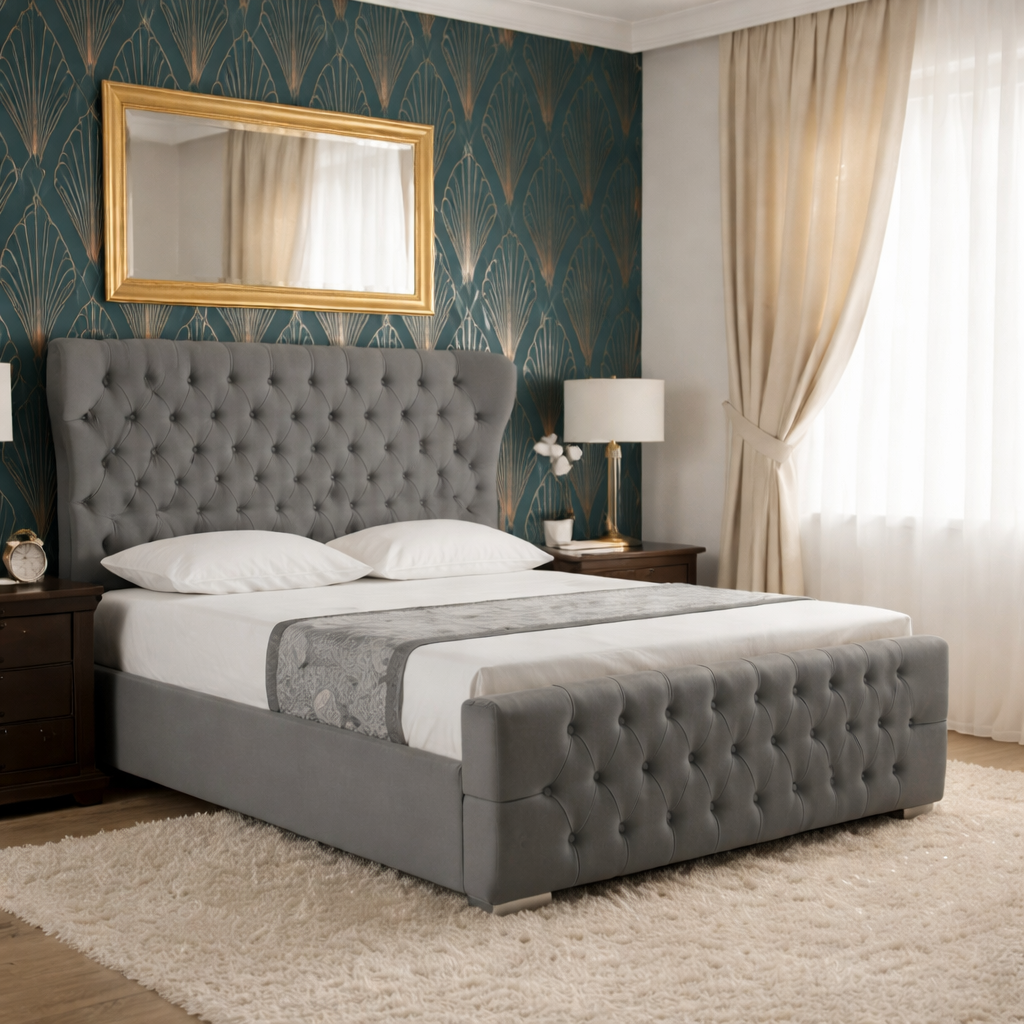 wp35 Robin Wing Ottoman Storage Bed with Chesterfield Design - Image 1