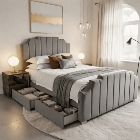 Empress Divan Bed with Elegant Scalloped Headboard & Storage Drawers